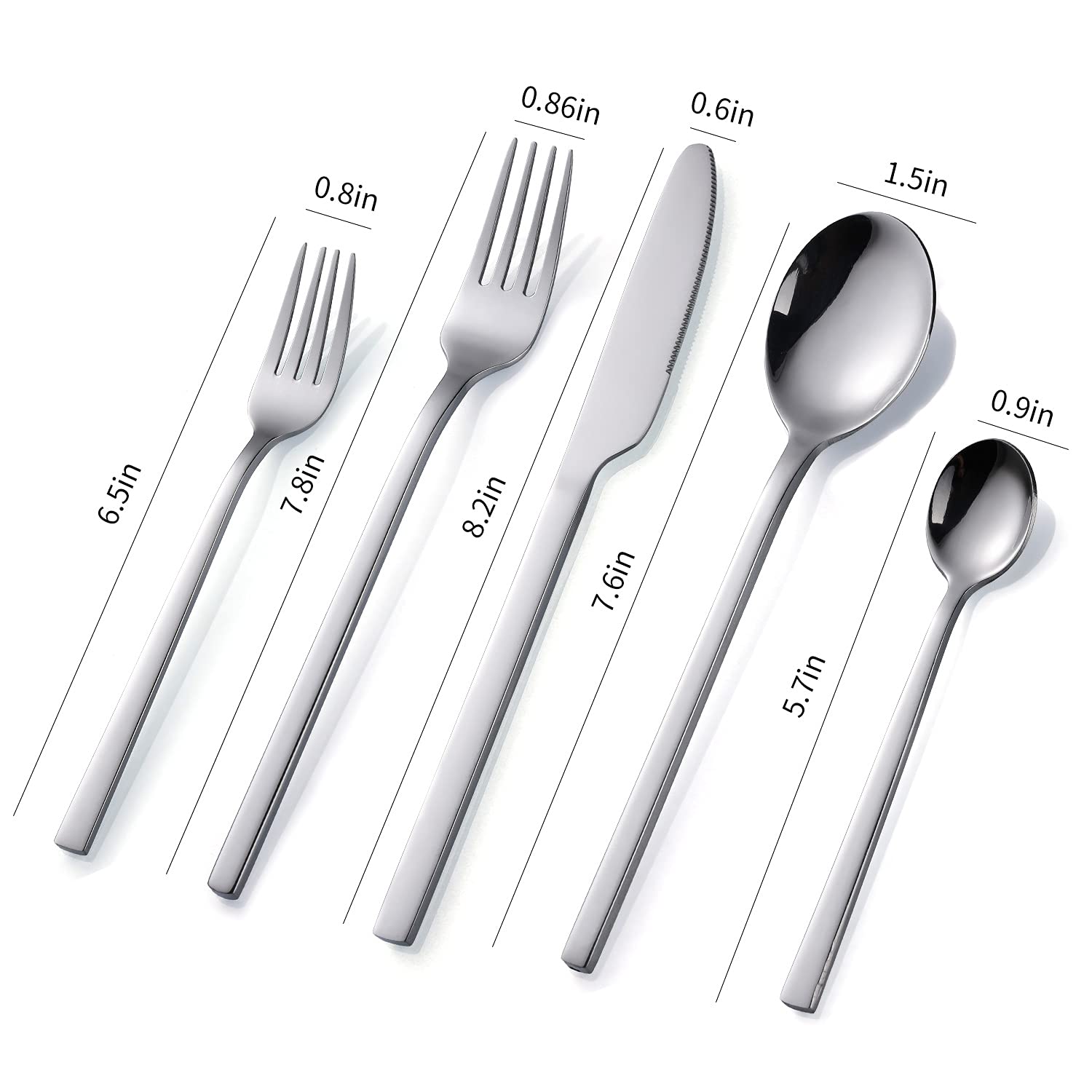 Set Di Posate Da 4, Acciaio Inossidabile Elegante Sano Durevole, Includi Coltello Forchetta Cucchiaio Per Casa, Hotel, Ristorante, Lucidato A Specchio, Stoviglie Nuova Casa (Argento,24pcs - Foto 13