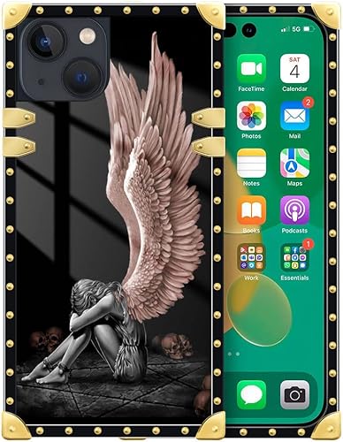 DAIZAG Funda compatible con iPhone 14 Pro Max, funda de Angel Wings Girl para iPhone 14 Pro Max, decoración de metal de TPU suave a prueba de golpes