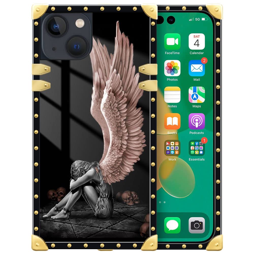 DAIZAG Compatible with iPhone 14 Pro Max Case,Angel Wings Girl iPhone 14 Pro Max Case,Metal Decoration Soft TPU Shockproof for Girl Womens Protective