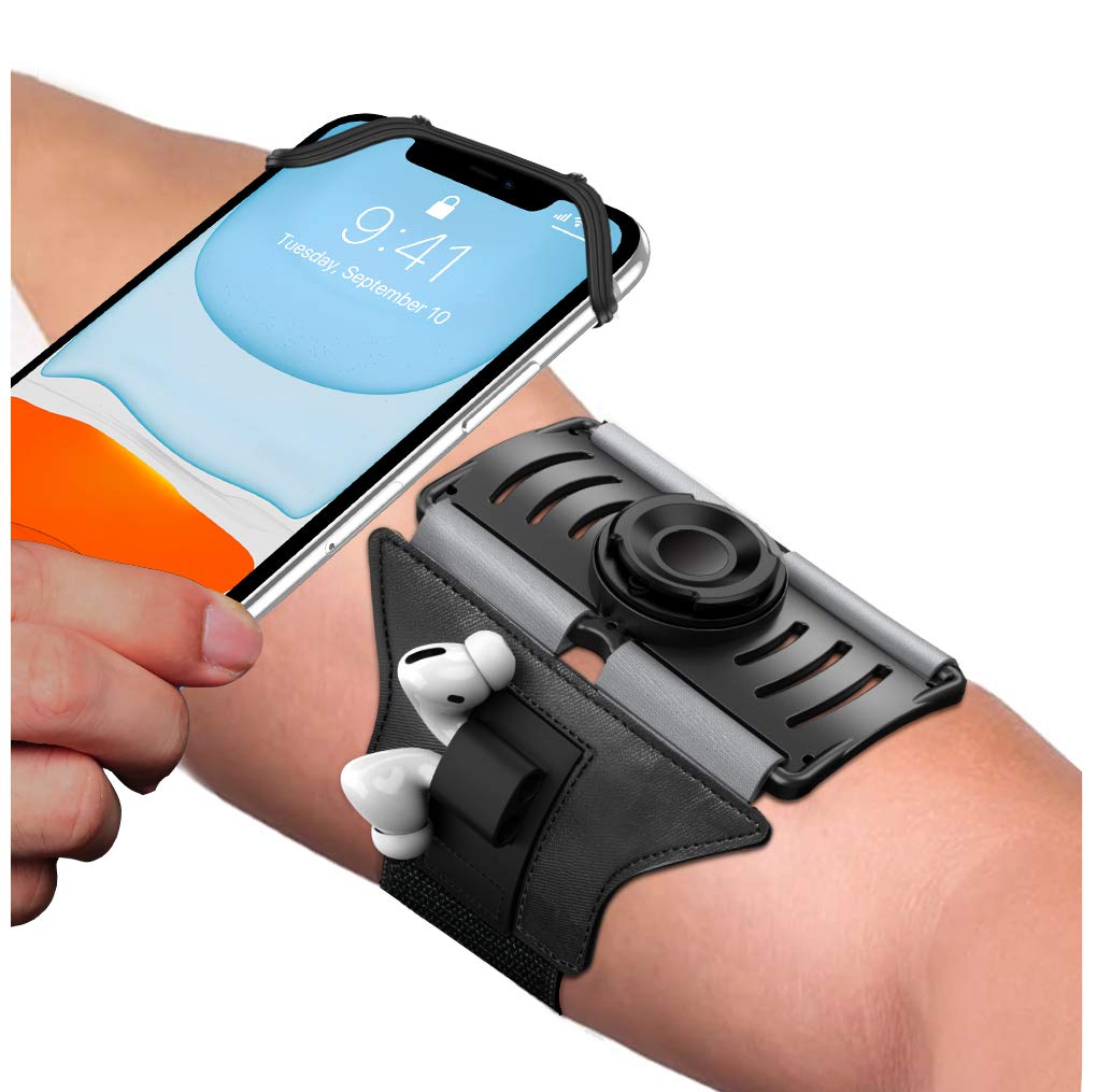 VUP Running Phone Holder,360°Rotatable Armband for iPhone 15/14/13/Pro Max/Pro/Mini/12/11/SE/8/7/Plus, Fits All 4-6.7 Inch Smartphones, with Key Phone Holder for Running (Black-Detachable)