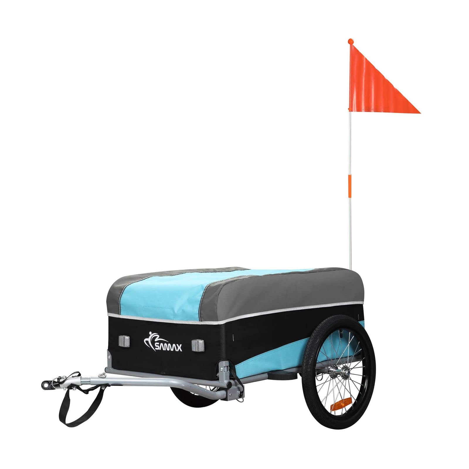 SAMAX Remorque de Vélo Chariot de Transport Haute Traction avec Poignée et Bâche 40 Kg / 120 L en Bleu/Gris - Sport Edition