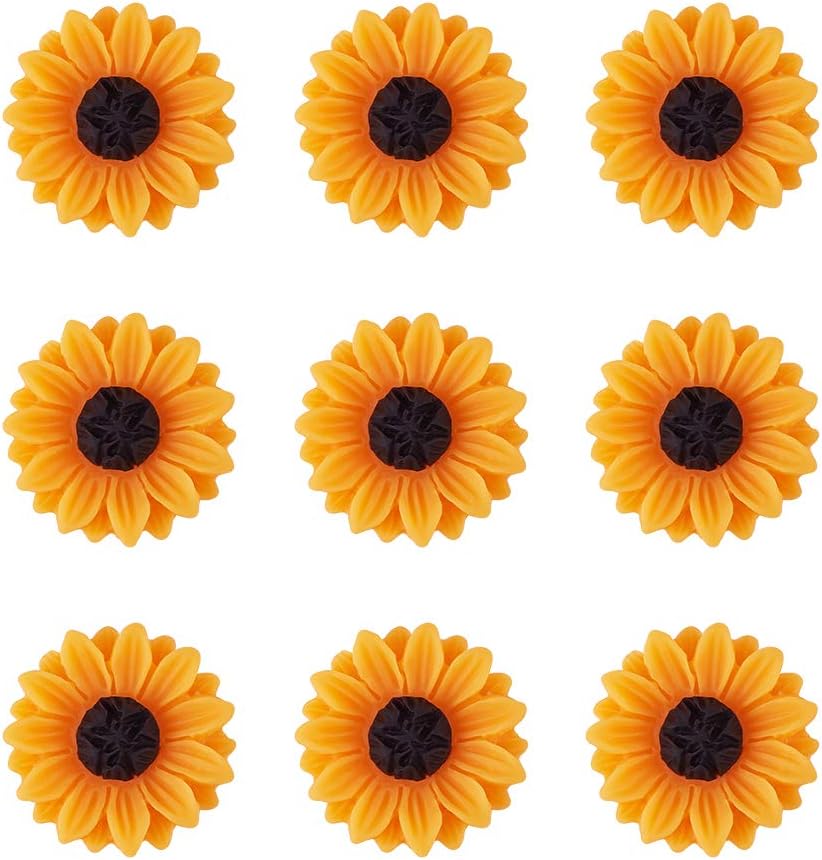 Craftdady 50Pcs Resin Sunflower Flatback Cabochons 15mm Orange Helianthus Floral Decor Slime Charms Beads for Wedding Party Home Craft Decor Scrapbooks Embellishment