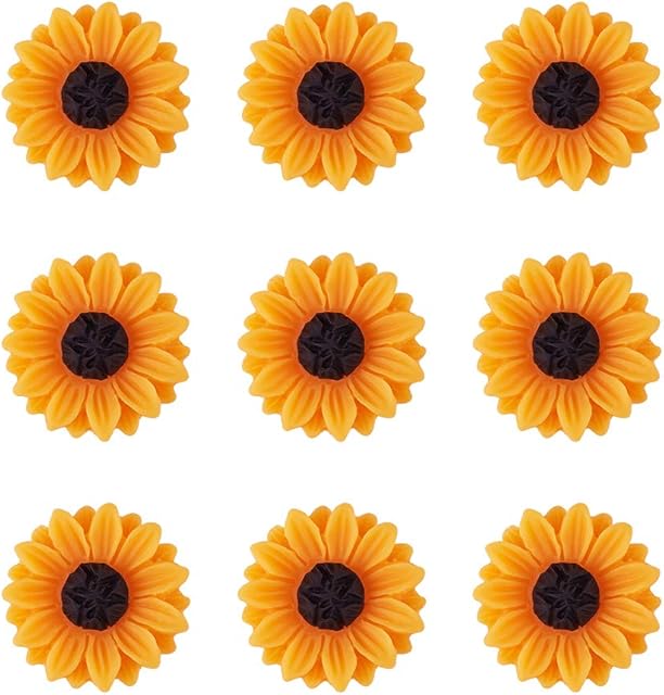 Craftdady 50Pcs Resin Sunflower Flatback Cabochons 15mm Orange Helianthus Floral Decor Slime Charms Beads for Wedding Party Home Craft Decor Scrapbooks Embellishment