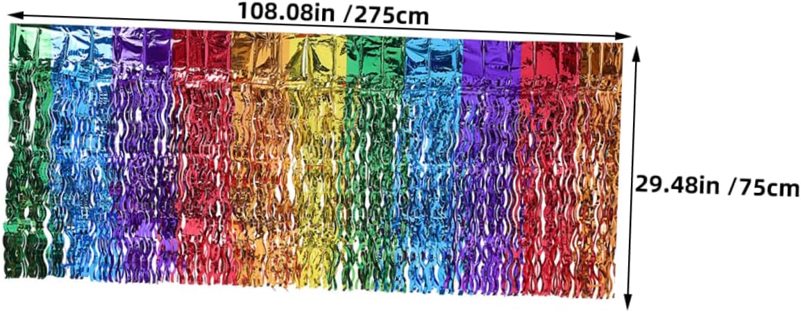 Rainbow Wavy Foil Fringe Table Skirt Colorful Tinsel Table Decoration for Birthday Wedding Shower Thanksgiving Sturdy Reusable Design