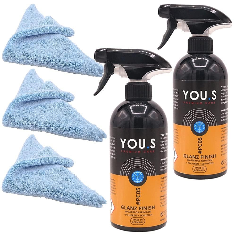 YOU.S Premium Care Waterless Wash Wasserlos Reinigen Polieren Schützen 2x 500 ml + 3x Microfasertuch