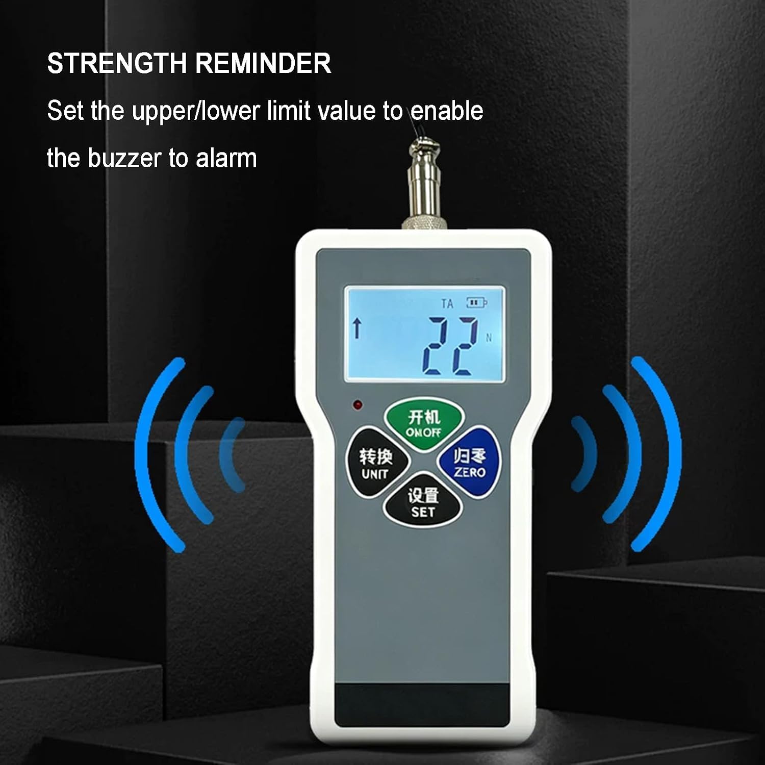 Medidor digital de fuerza de tracción y empuje con celda de carga externa tipo S, retención de pico, conmutación N/kgf/lbf/oz, probador de tensión y compresión para uso industrial. (1000N)