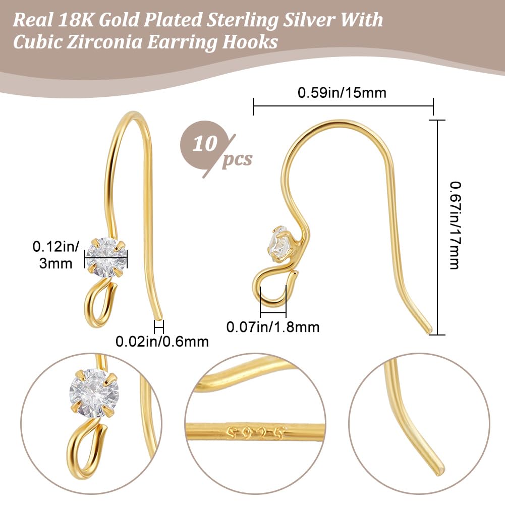 Beebeecraft 10 Pcs Crochets Boucles D’Oreilles 925 Argent Sterling Strass – Crochets Français Ouverts