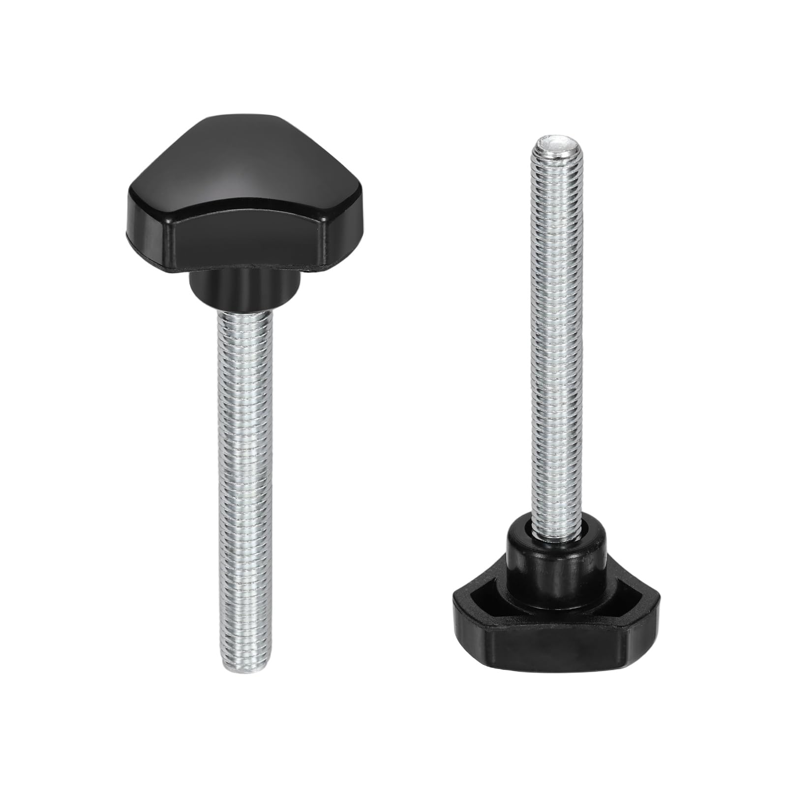 sourcing map 2 Pcs Triangle Handle Knobs M8 x 60mm (1.25mm Pitch) Male Thread Metric Carbon Steel Hand Tightening Clamping Screws Threaded Stud Knob Bolts for Woodworking Jigs, Black