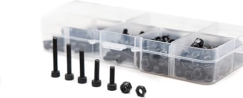 Miniatura 5 de cSeao Juego surtido de 220 tornillos de casquillo negro M3 y tuercas autobloqueantes hexagonales, M3 x 0.394 in, 0.472 in, 0.630 in, 0.709 in, 0.787