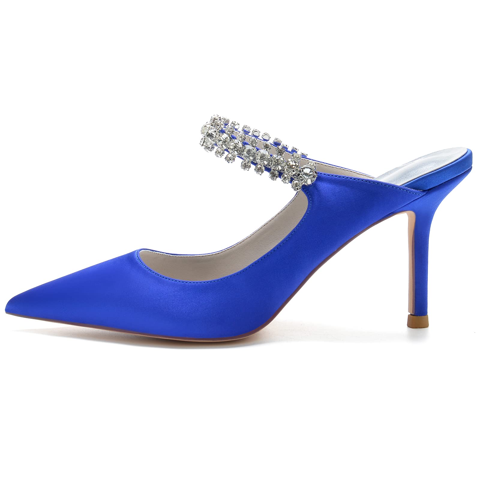 Womens Formal Shoes for Wedding, Low Heel Pointed Toe Party Prom Pumps Mule, Rhinestones Decorated, Elegant Heels, Bridal Party Shoes