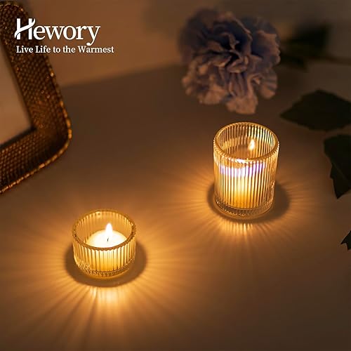Miniatura 10 de Hewory Portavelas de candelita de vidrio 8 piezas de velas de té Portavelas votivas verdes para centro de mesa, portavelas de vidrio para fiesta de