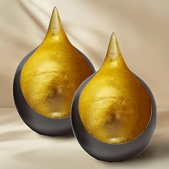 Decozen Tea Lights Votive Candle Holders Set of 2 Handcrafted Metal Home Decor for Console Table Centerpiece Dining Living Room Bedroom Office Farmhouse Events Wedding Decorations - Gold Leaf Color