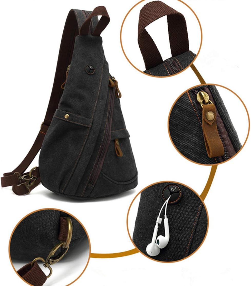 Canvas Sling Bag Backpack Small Crossbody Shoulder Casual Daypack Rucksack for Men Women Outdoor Cycling Hiking Travel (Coffee)