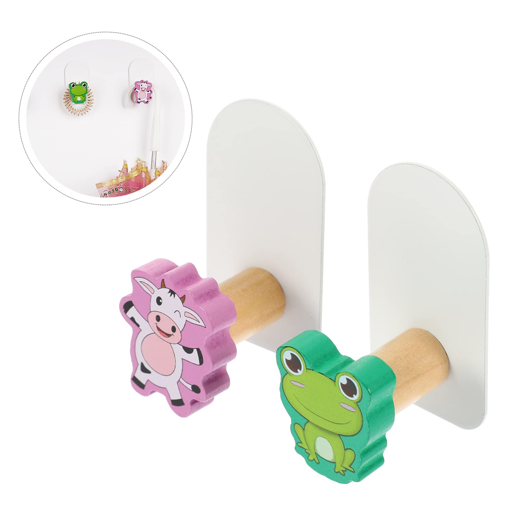 VASDEV 6 Ganchos Adhesivos de Madera para Animales, Ganchos Decorativos, Dibujos Animados de Rana Infantil (Color Surtido, 6,7 x 3,7 x 3,8 cm)