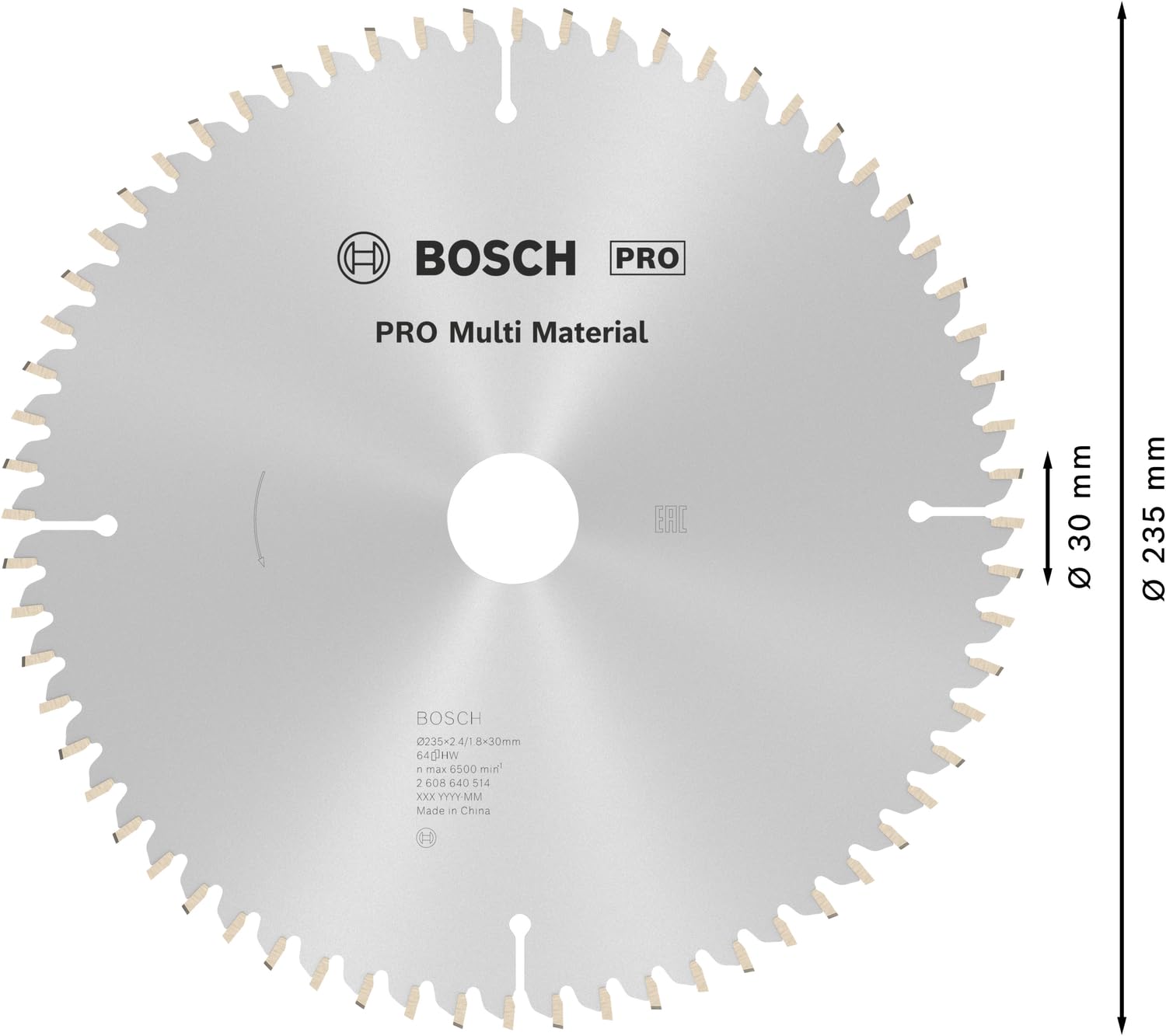 Bosch Professional 2 608 640 514 - Hoja de sierra circular Multi Material - 235 x 30/25 x 2,4 mm, 64 (pack de 1)