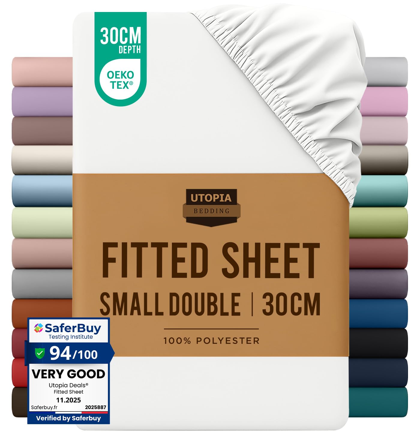 Fitted Sheet Small Double / 4ft, White - Deep Pocket 12 inch (30 cm) - Easy Care - OEKO-TEX Certified - Soft Brushed Microfibre Fabric - Shrinkage and Fade Resistant - Bottom Sheet