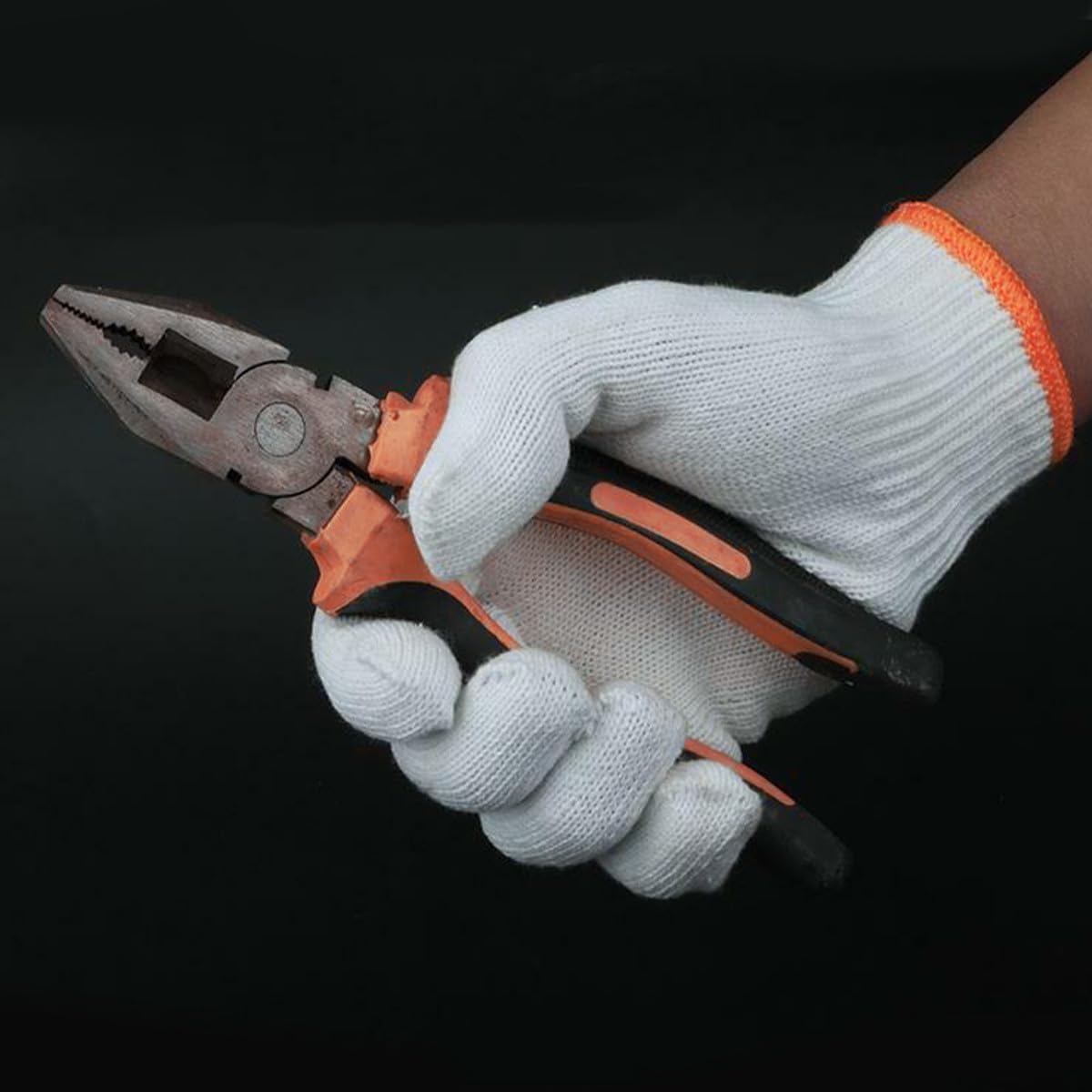 INOOMP Moufles Antidérapants en Fil de Coton Blanc Lot 24 Paires pour Manutention Industrielle et Travaux Manuels Bordure Orange Résistante