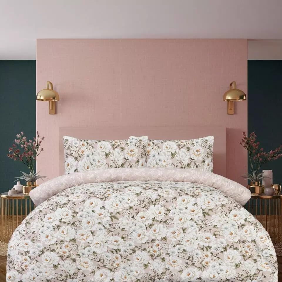 Sienna Shaun Reversible Microfiber Bedding – Printed Duvet Cover Set + Pillowcases (Single, Elegant Blooms Blush)