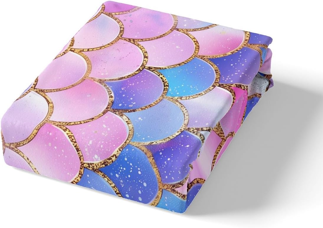 jejeloiu Mermaid Scales Duvet Cover Toddler Size Ocean Bedding Set Ultra Soft Pink and Blue Comforter Cover Set Princess Girl Bedspread Cover Room Decor (NO Glitter) Bedclothes Zipper,No Comforter
