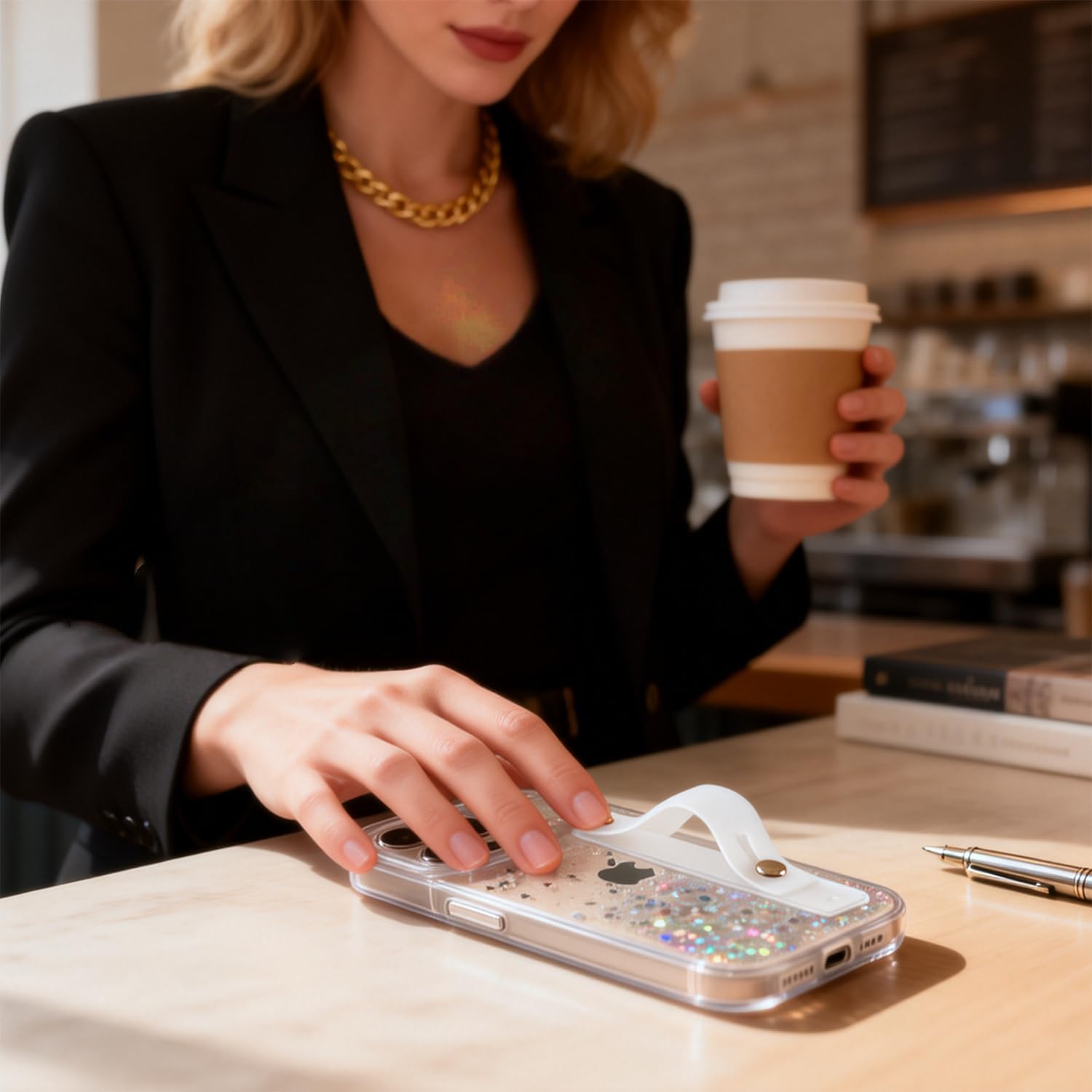 siduater Strap Holder Case for 6.3" iPhone 16 Pro with Wristband Kickstand, Bling Glitter Sparkle Clear Cover Soft TPU Bumper Adjustable Hand Grip Loop for iPhone 16 Pro 6.3 Inch, Crystal Clear - Image 8