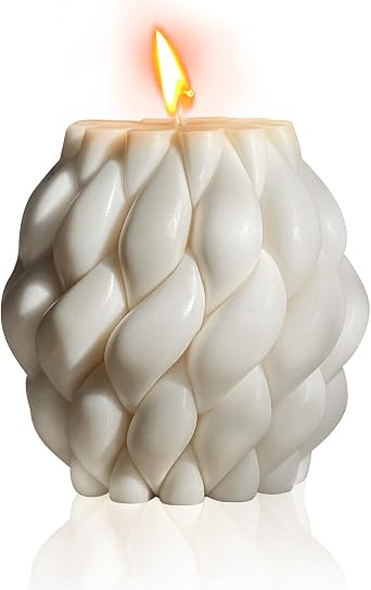 Knot Ball Candle Beautiful Handmade Pillar Scented Soy Wax, Elegant Pillar Bubble Candle Housewarming Gift Home Room Shelf Decor Idea Spiral CandlWhite Medium