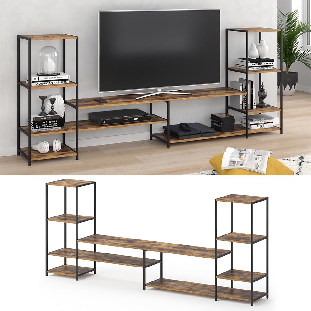 Vicco Meuble TV Fyrk, Bois Antique, 226x93cm, avec des étagères Ouvertes pour Le Rangement des appareils multimédias