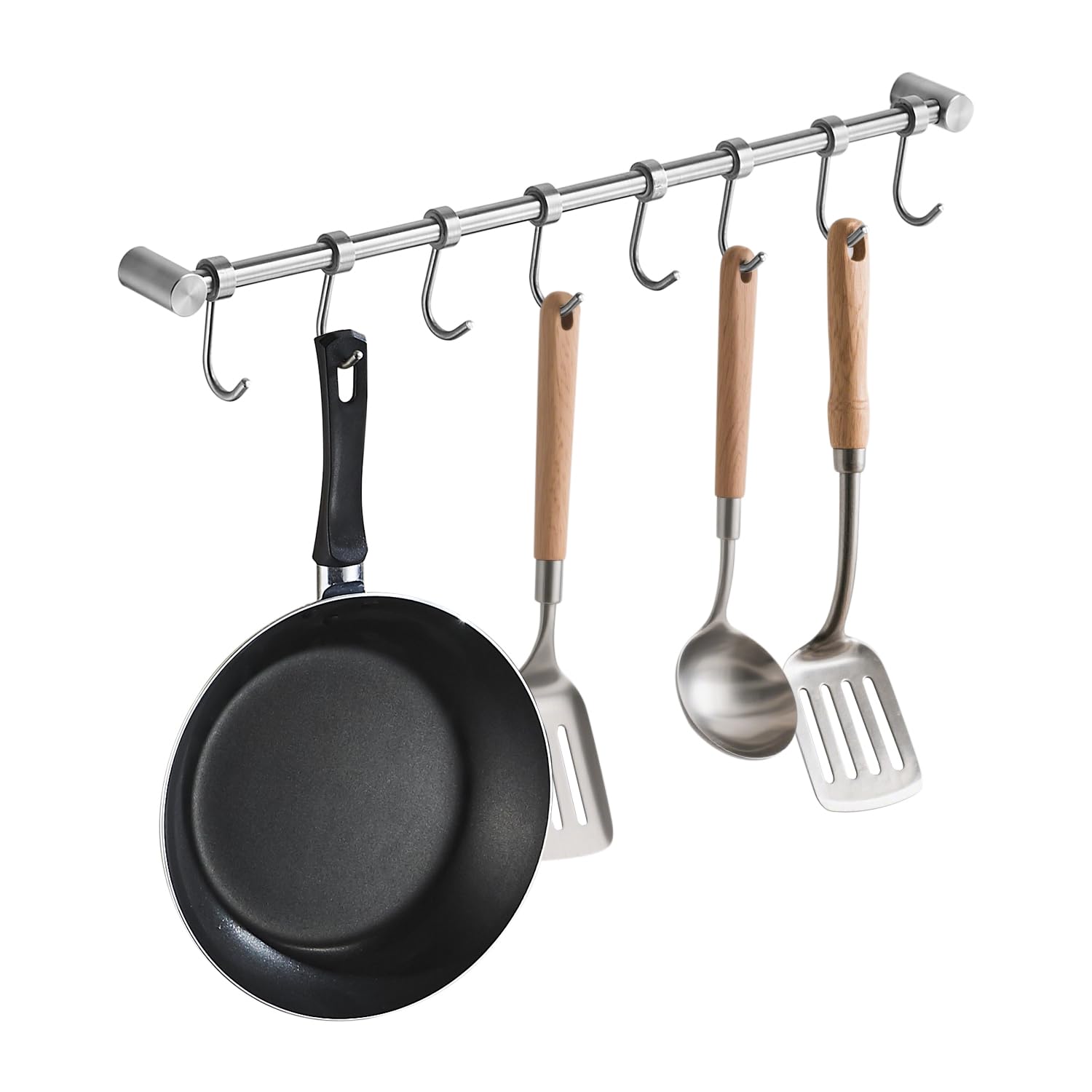 Rack suspendu à vaisselle avec 8 crochets amovibles - Rail de cuisine - En acier inoxydable - Fixation murale - Manteau - Chapeau - Bar - Organiseur pour outils suspendus, couteaux