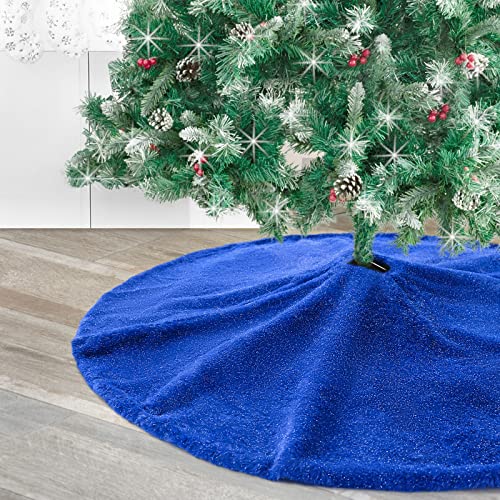 Deggodech Jupe de sapin de Noël bleue à paillettes - 76,2 cm - En soie brillante - Pour Noël, Nouvel An, vacances, décoration de fête Cover