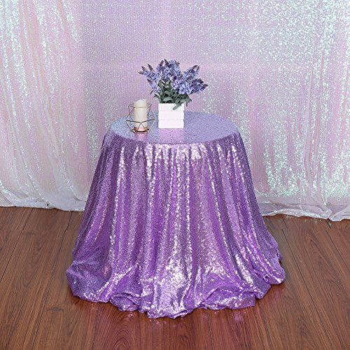 Poise3Ehome 132-Inch Round Sequin Tablecloth For Party Cake Dessert Table Exhibition Events, Lavender #TOP1