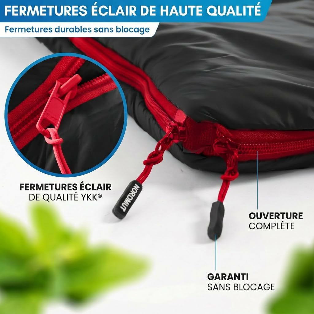 NORDMUT® Sac de Couchage Double XXL avec Fermeture éclair YKK à Double Sens Premium – Sac de Couchage Douillet 2 Personnes Extra Large & Grand – avec Isolation optimale