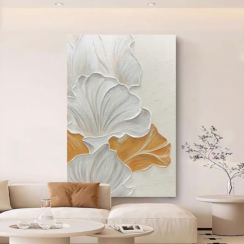Art mural original ginkgo, une peinture à l'huile pour un salon serein