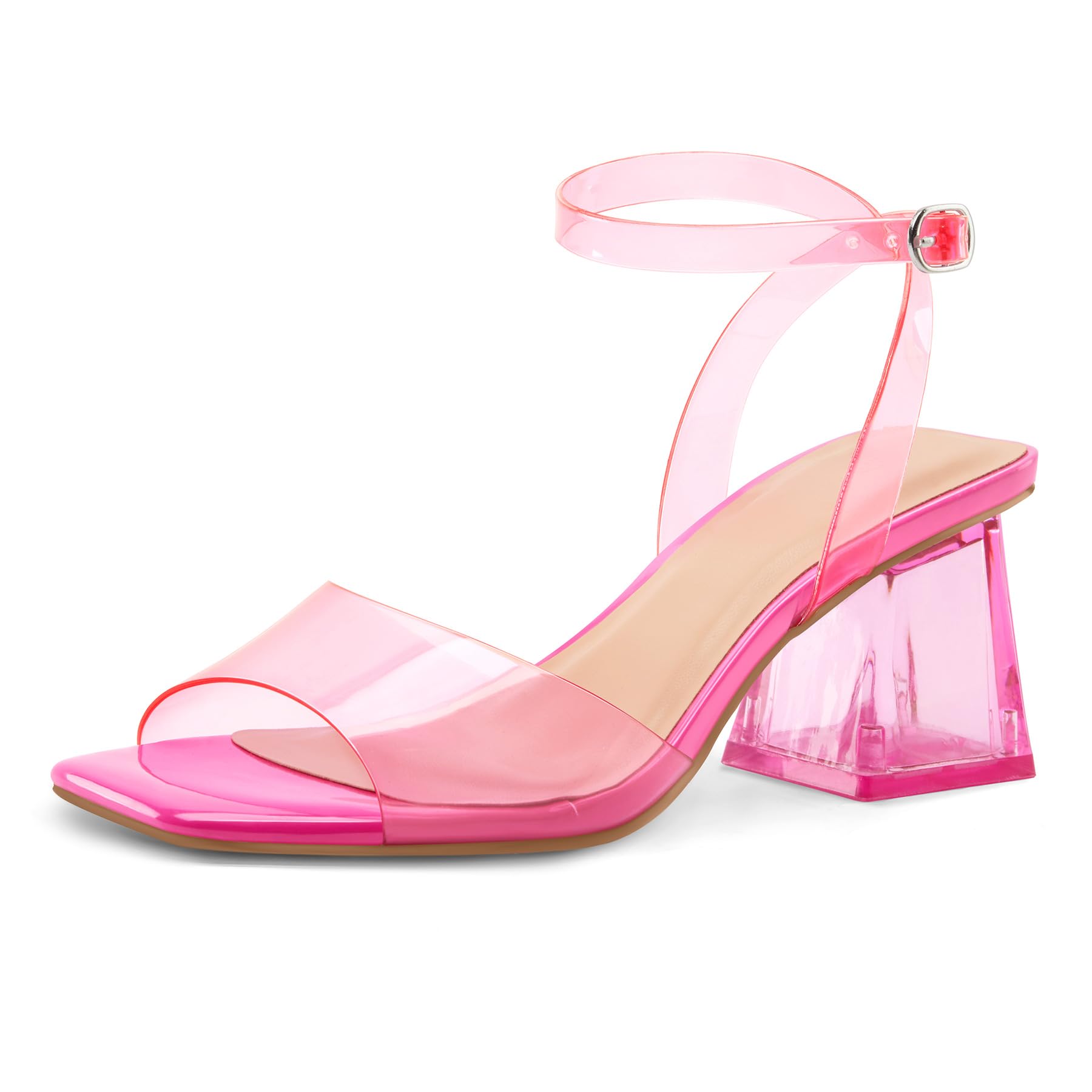 mysoft Women's Clear Heels Low Chunky Heel Open Toe Transparent Zebra Rhinestones Block Heeled Sandals Ankle Strap Shoes