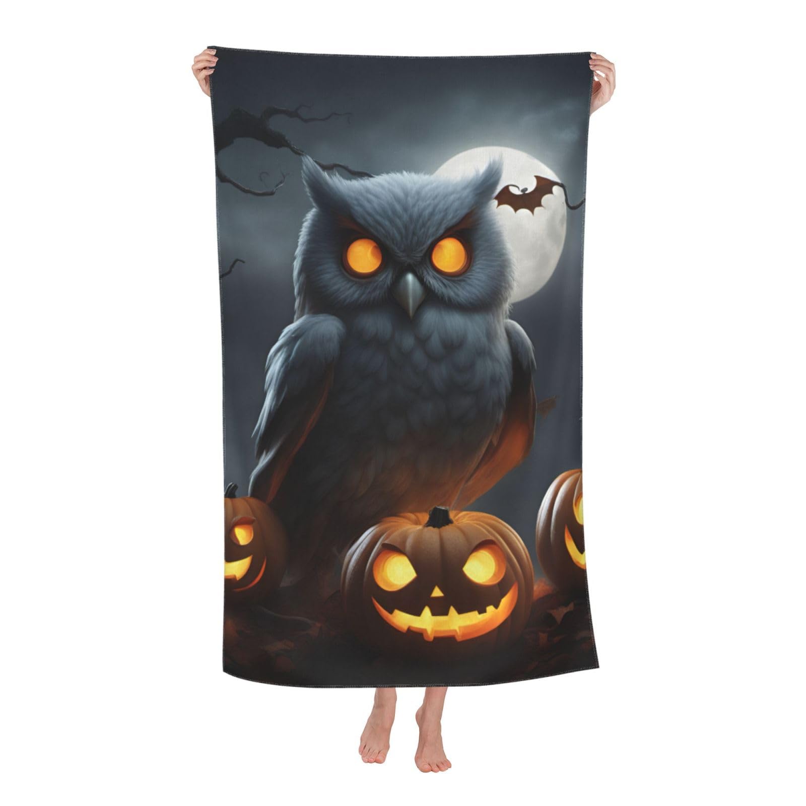 Anceky Oversized Halloween Owl Ghost Pumpkin Print Beach Towel Soft Quick Dry for Beach Pool Shower Travel Sports