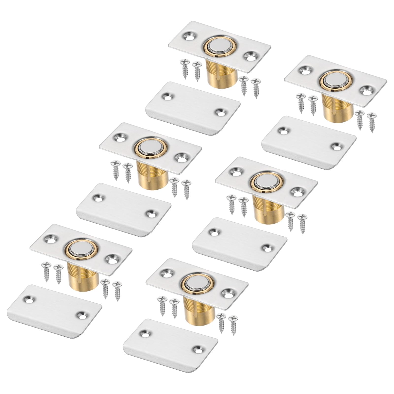 sourcing map 6 Pack Magnet Door Catch, Adjustable Magnetic Closet Ball Door Catch with Screws, Stainless Steel Latch Replacement for Top of Doors, Invisible Cabinet, Closet, Bedroom, (Silver)