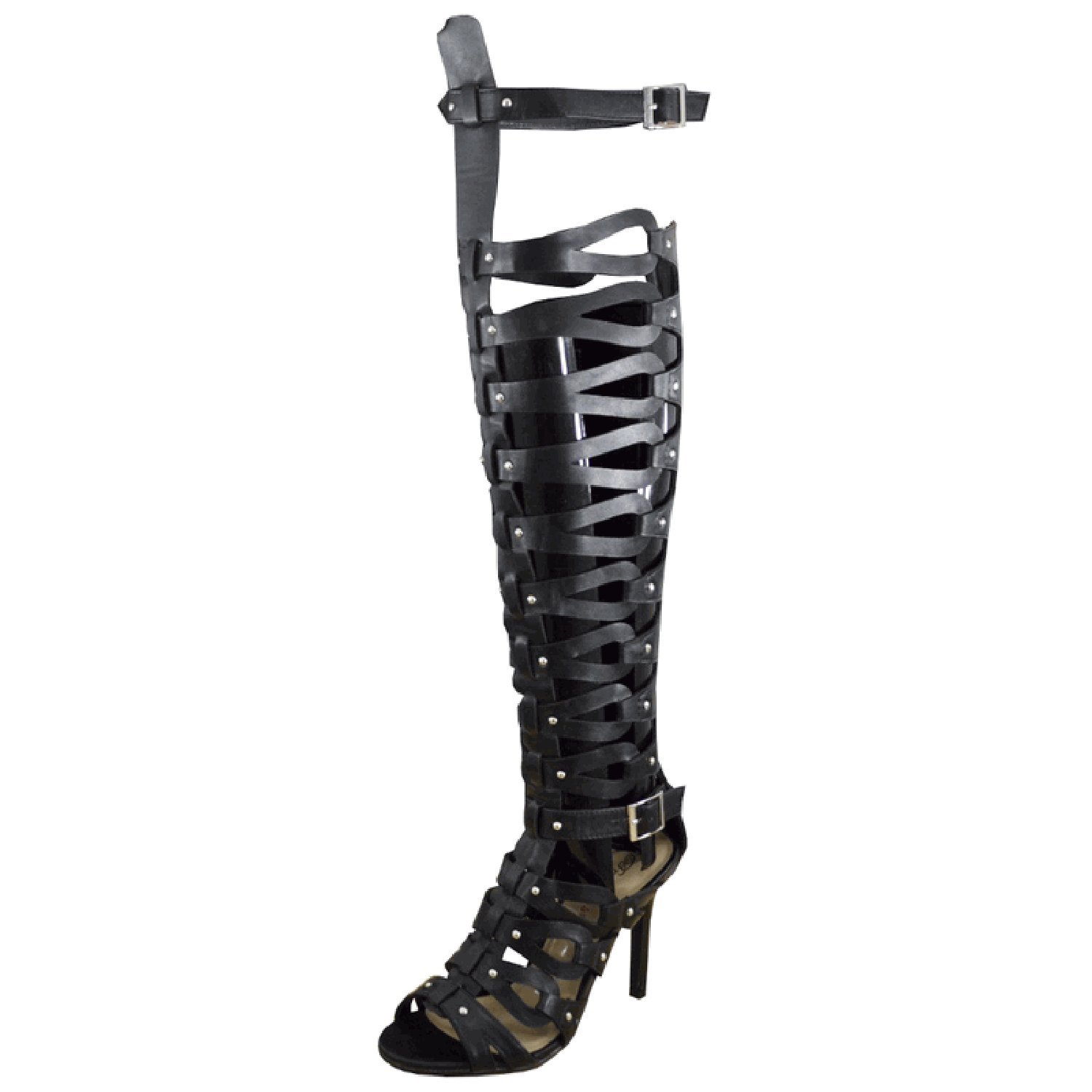 Room Of Fashion Studded Knee High Strappy Gladiator Sandals Boots,Diva-22