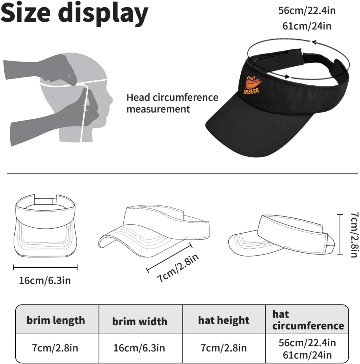 Generic Funny hot Dog glizzy Gobble Caps Visors for Men Sun Visors Packable Sun Visor Hats, One Size-Medium, Allblack - Image 4
