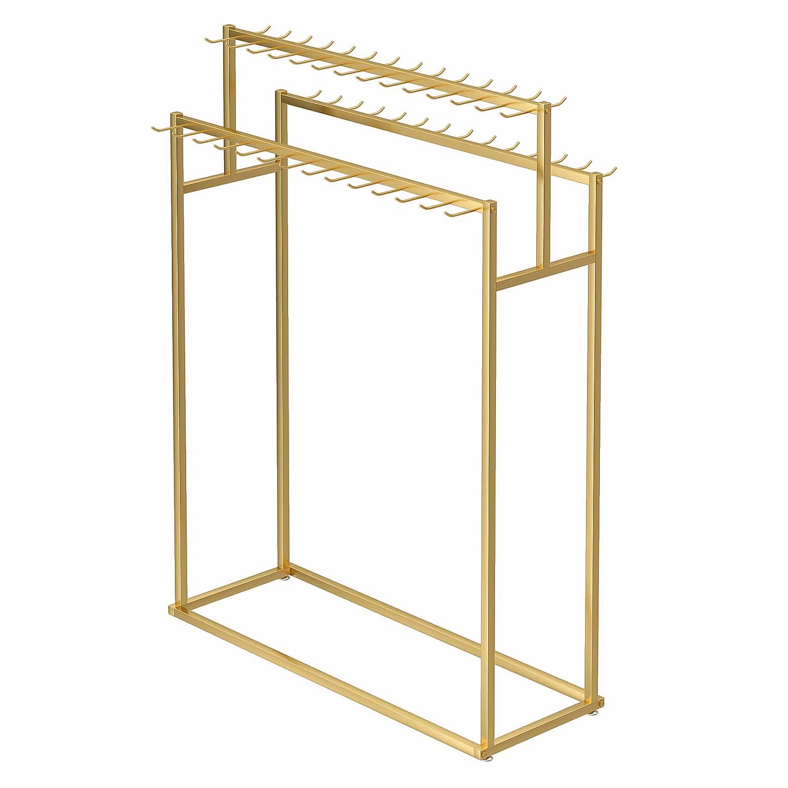 Komercyjny stojący wieszak na pasek metalowy szalik stojak ekspozycyjny szal i torebka stojak do sklepów odzieżowych stylowy złoty design 60 x 40 x 150 cm idealny do organizacji akcesoriów