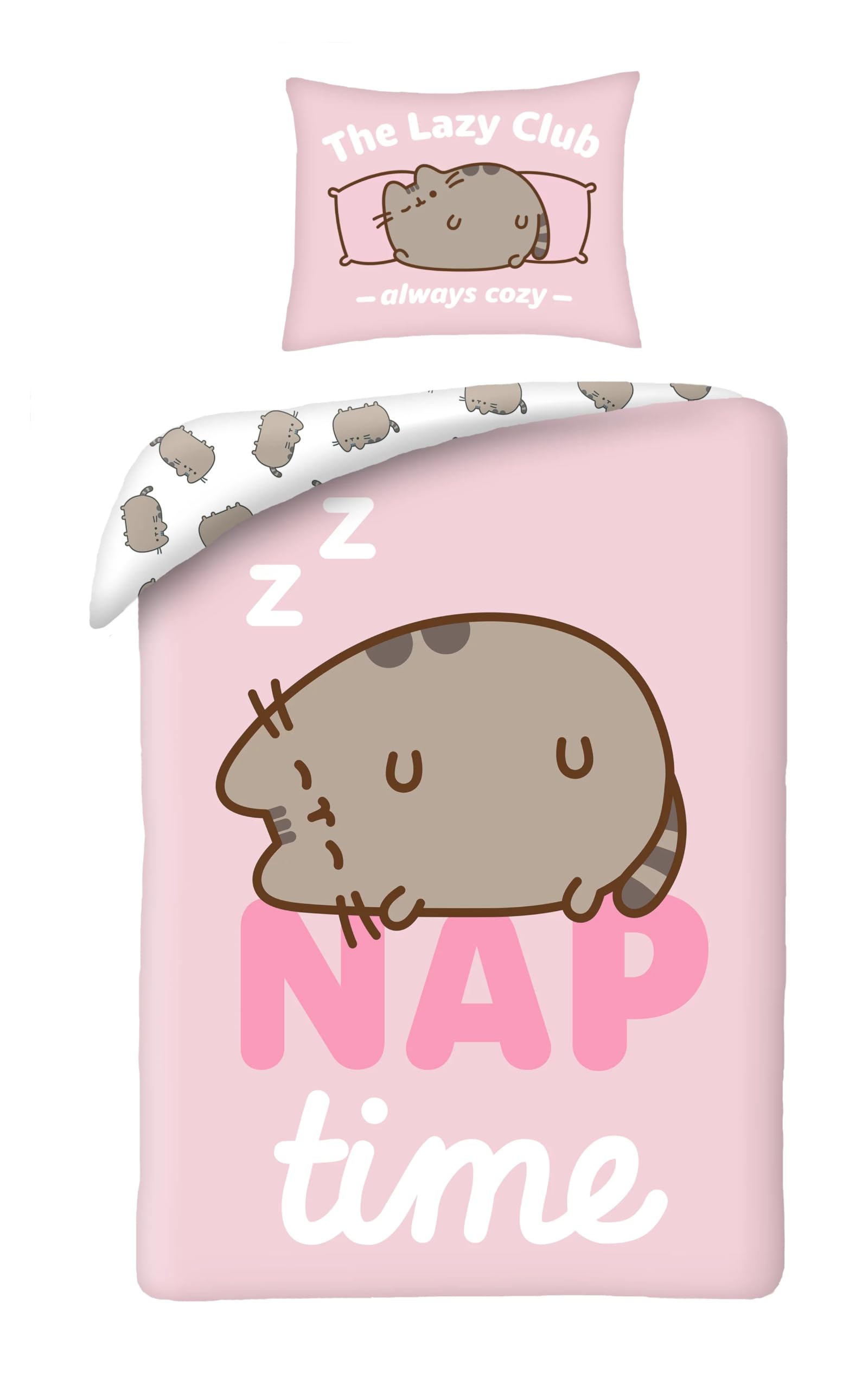 Halantex PUSHEEN NAP TIME Cat Bed Set – Duvet Cover 140 x 200 cm with Pillowcase 70 x 90 cm – Microfibre – Pink