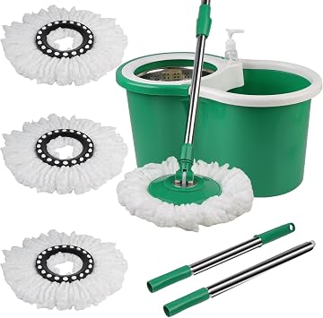 Mop and Bucket Set, 360 Spin Mop and Bucket with Wringer Set and 3 Microfiber Mop Replacement Heads,Mops for Floor Cleaning System Green