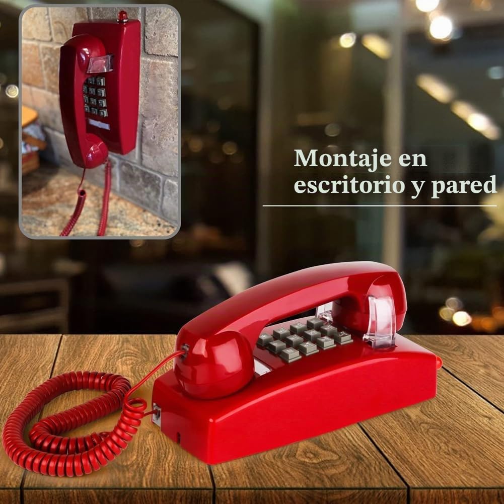 TeléFonos de Pared CláSicos para TeléFono Fijo con Timbre MecáNico, TeléFono de Pared de una Sola LíNea 2554 con Indicador de Correo de Voz, Rojo
