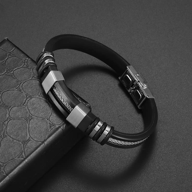 Bracelets pour Hommes MOCHAMIK en Silicone Noir et Maille au Style Punk Décontracté - 6