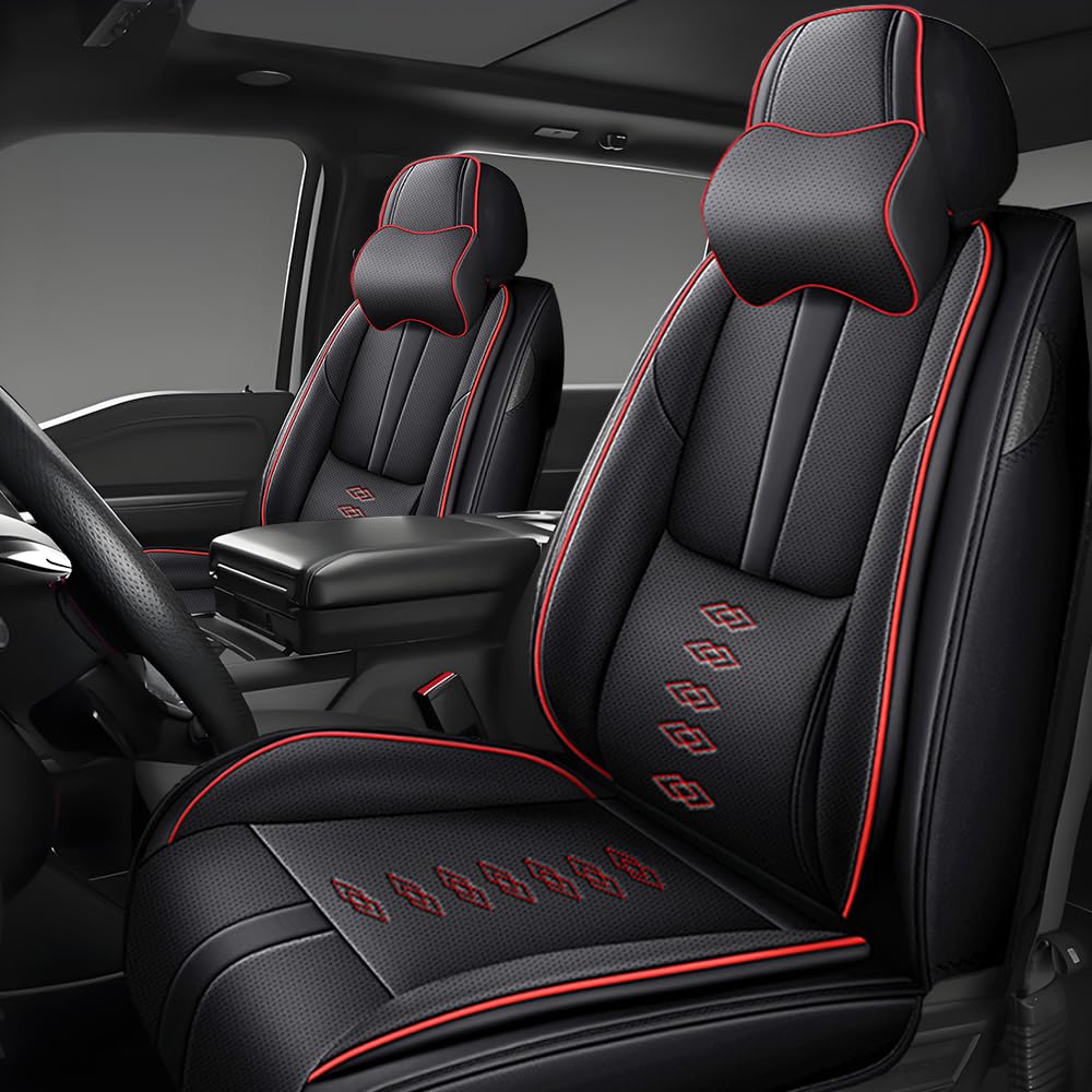 Front Seat Covers for Buick Encore GX 2020-2024 2025,Leather Car Seat Cover,Soft Seat Cushion Covers with Airbag,Waterproof Automobile Seat Protectors for Encore GX(Black Red,Deluxe)