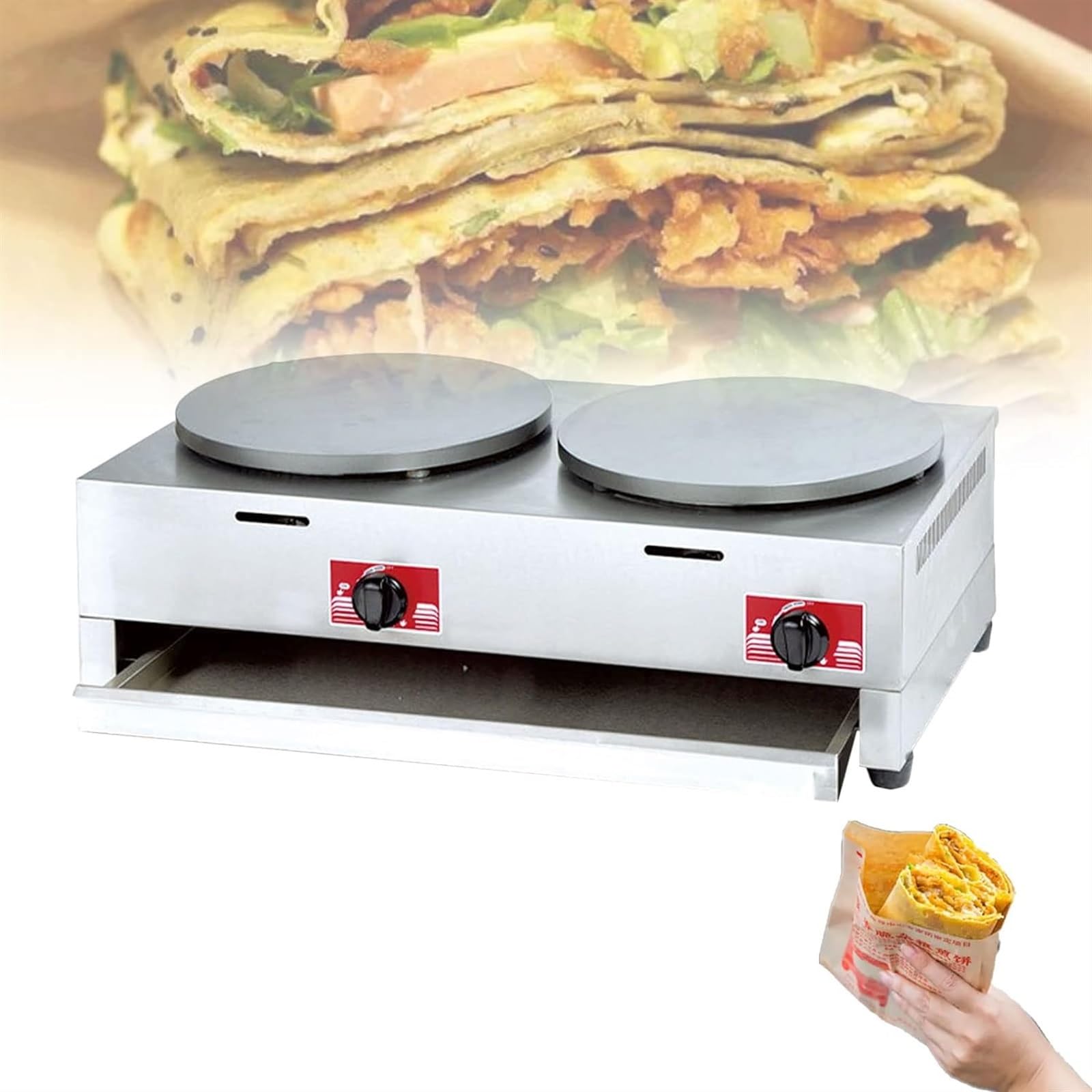 Round Crepe Maker Pancake Maker with Nonstick, Stainless Steel Cooking Base with Adjustable Temperature, Hotplate Griddle Machine for Blintzes, Pancakes, Eggs, Tortilla,gas (Color : Gas, Size : Styl