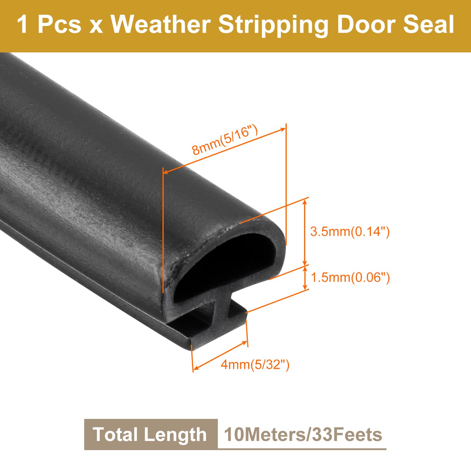 PATIKIL Guarnizione per finestre e porte, sigillante per porte e finestre, 8 mm di larghezza, a forma di bulbo, sigillante TPE per fessure da 4 mm su telaio di porte e finestre (10 M/33 Ft, Nero)