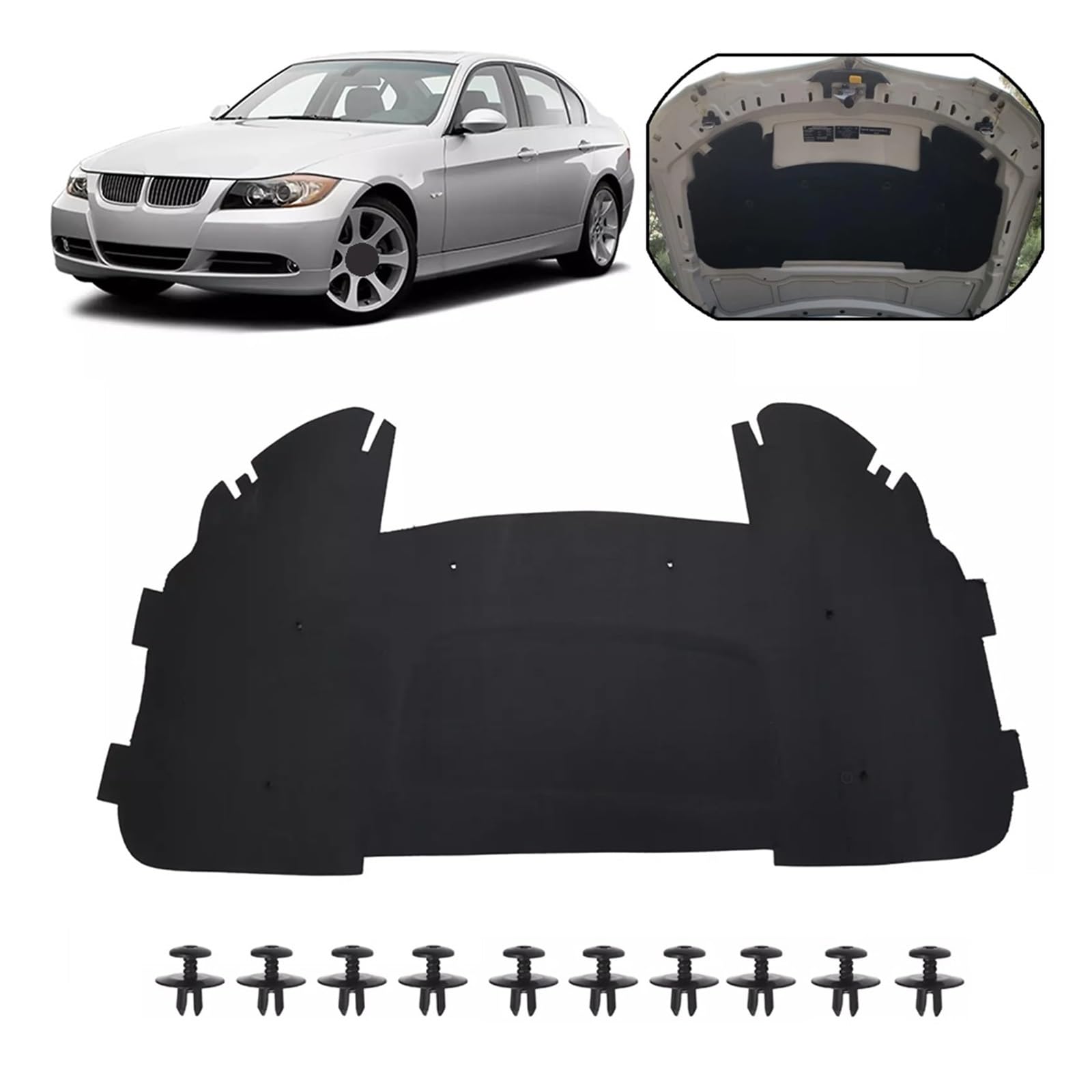 Aislamiento térmico algodón capó Delantero Coche Almohadilla aislamiento motor capó delantero, Panel , estera térmico acústico 51487059260 para Serie 3 E90 E91 E92 E93 323i 325i