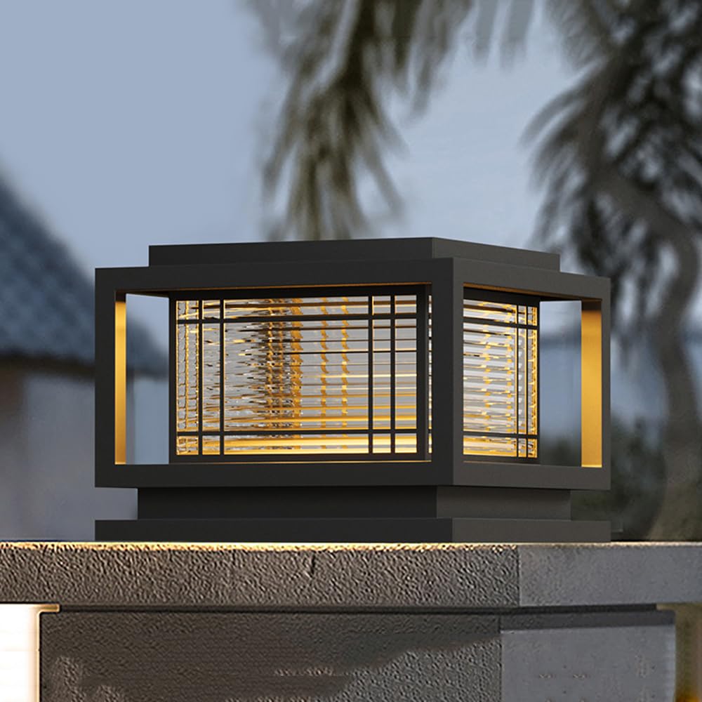 Outdoor Post Lighting Fixtures Modern Lamp Post Caps Light Black Square Column Lights Exterior Post Lantern With Waterproof Glass Pillar Lamps Fence Deck Caps Lanterns Hardwired Landscape Porch Lamp