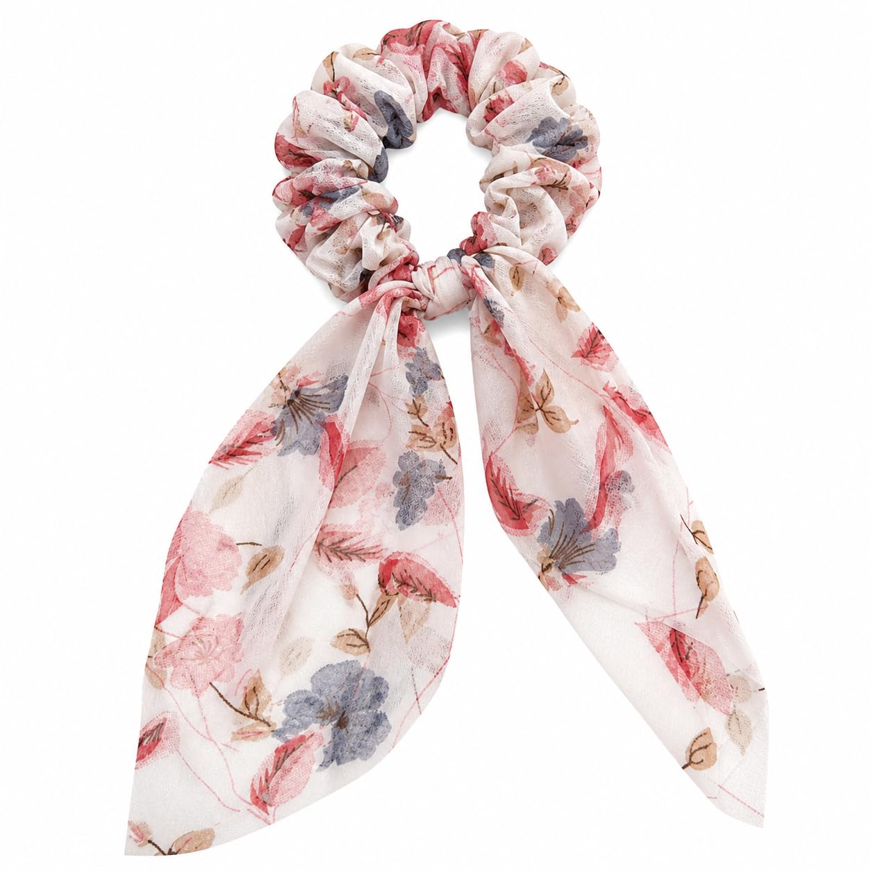 Floral Chiffon Ribbon Scrunchies for Women | Soft Lightweight Hair Ties with Long Bow | Elastic Ponytail Holder for Girls, Daily Wear & Stylish Hair Accessories,Random color,Random design (Pack Of 4) | RSTY Global Enterprises-image-8