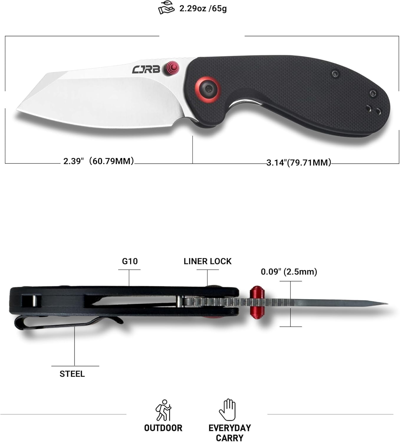 CJRB Maileah Pocket Knife with 2.39’’ AR-RPM9 Powder Steel Blade Folding Knife with G10 Handle Tactical Knife & EDC Knife Pocket Knife for Men Ideal for Outdoor Survival Camping Hunting, 1918 Black