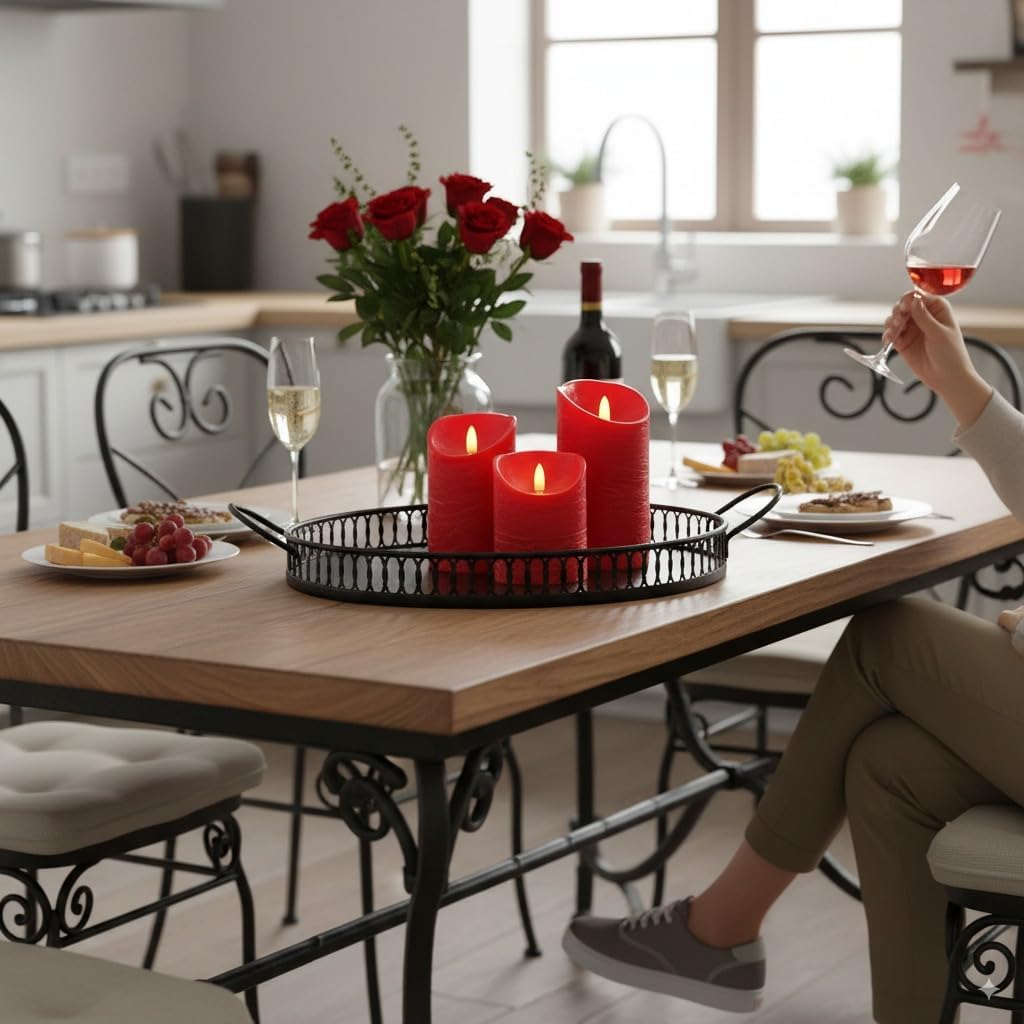 VENTA Flickering Flameless Candles with Remote Control - Led Candles Battery Operated - Battery Operated Candle for Decoration Table, Timer & Dimmer Features, Set - 3Pcs (4",5",6") (Red)