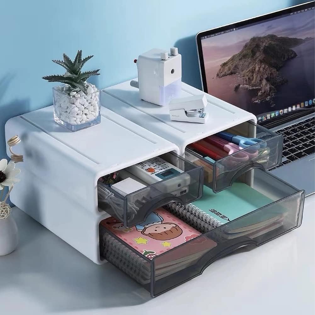 Organizador de escritorio apilable con 4 cajones, organizador de escritorio apilable de 3 niveles, cajones de escritorio de almacenamiento, caja de almacenamiento de suministros de escritorio